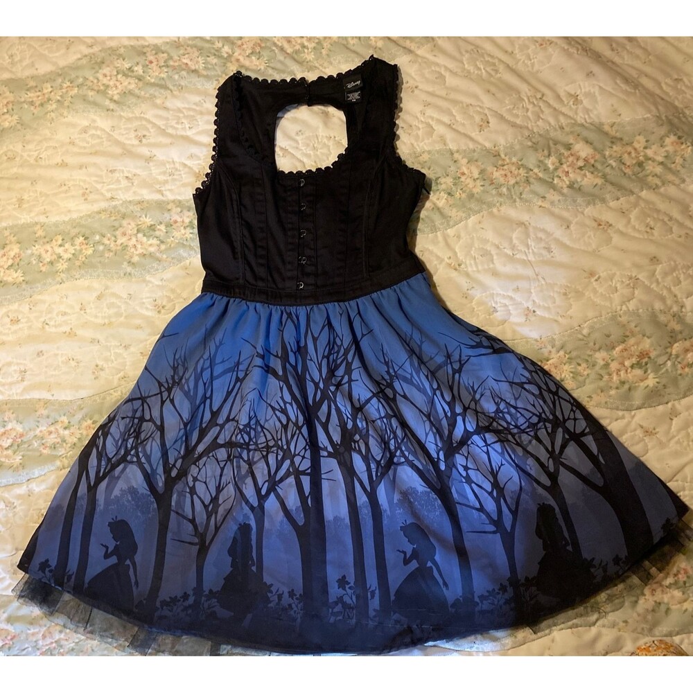 Disney Alice In Wonderland S Woods Silhouette Corset Dress Keyhole Black Blue